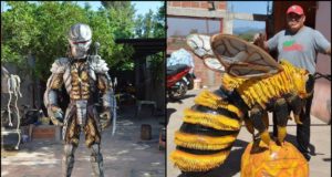 Con neumáticos desechados, las creaciones de un artista salteño